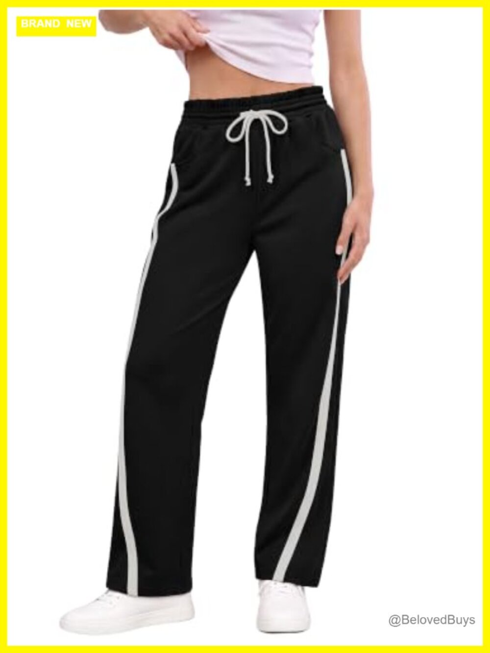 Women's Straight Leg Track Pants Striped Drawstring Lounge